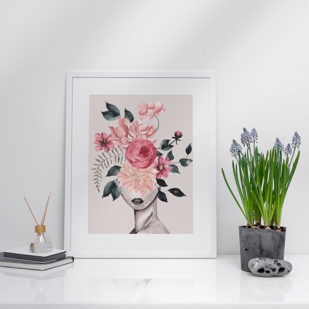 Watercolor Floral Woman Portrait Wall Art Illustration Print Poster Unframed - Picture 7 of 17